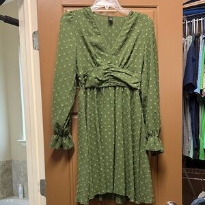 SHEIN Olive Long Sleeve Floral Dress